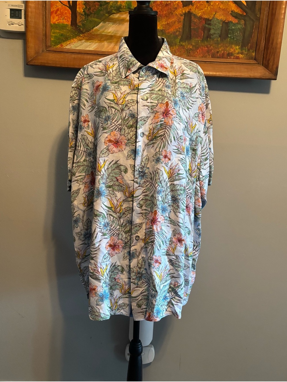Tommy Bahama Linen Blend Tropical Floral Print Button-Up Shirt Sz XXL